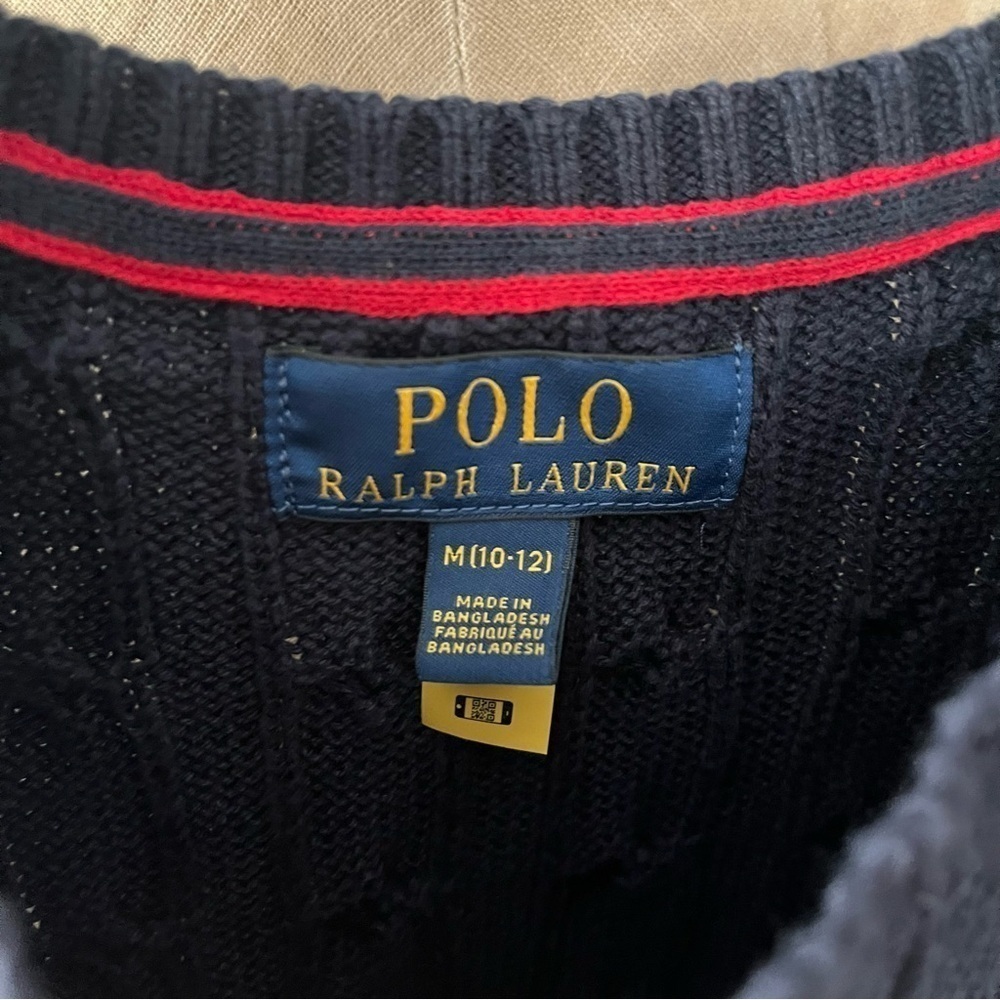 POLO RALPH LAUREN Boys sz M 10-12 Navy Blue Cable Knit Sweater Long Sleeve - Picture 9 of 10